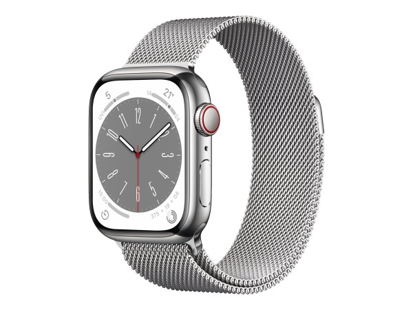 Apple Watch Series 8 (GPS + Cellular) - 41 mm - Silver Edelstahl - intelligente Uhr mit Milanaise Ar