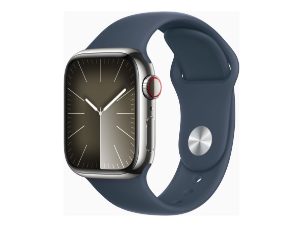 Apple Watch Series 9 (GPS + Cellular) - 41 mm - Silver Edelstahl - intelligente Uhr mit Sportband -