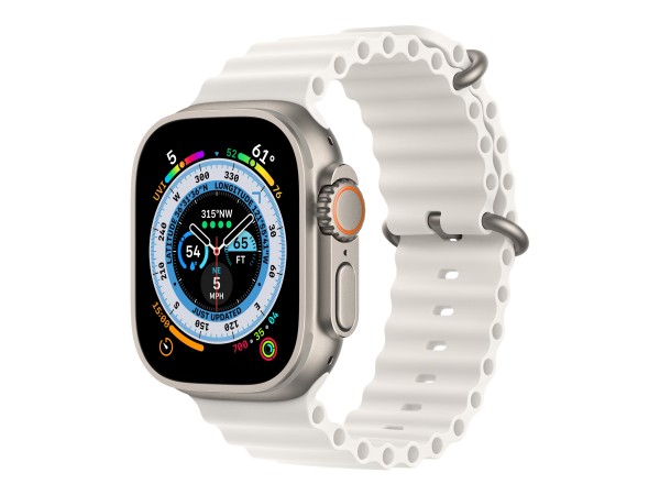 Apple Watch Ultra - 49 mm - Titan - intelligente Uhr mit Ocean band - Flouroelastomer - weiß - Handg
