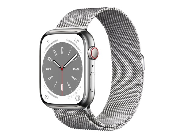 Apple Watch Series 8 (GPS + Cellular) - 45 mm - Silver Edelstahl - intelligente Uhr mit Milanaise Ar
