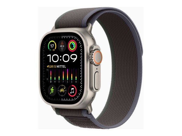 Apple Watch Ultra 2 - 49 mm - Titan - intelligente Uhr mit Trail Loop - Nylongewebe - blau/schwarz -