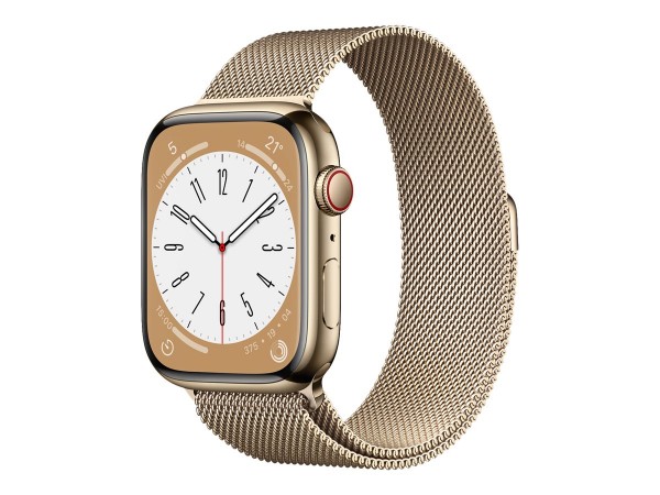Apple Watch Series 8 (GPS + Cellular) - 45 mm - Gold, Edelstahl - intelligente Uhr mit Milanaise Arm