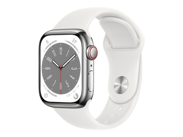 Apple Watch Series 8 (GPS + Cellular) - 41 mm - Silver Edelstahl - intelligente Uhr mit Sportband -