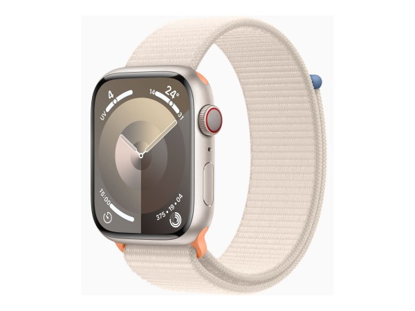 Apple Watch Series 9 (GPS + Cellular) - 45 mm - Starlight Aluminium - intelligente Uhr mit Sportschl