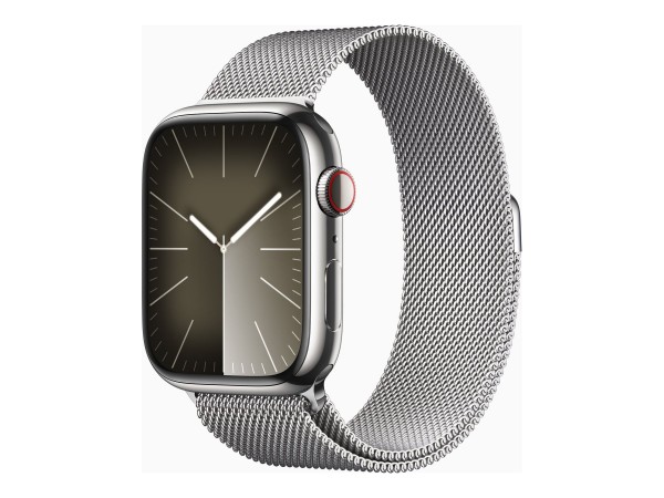 Apple Watch Series 9 (GPS + Cellular) - 45 mm - Silver Edelstahl - intelligente Uhr mit Milanaise Ar