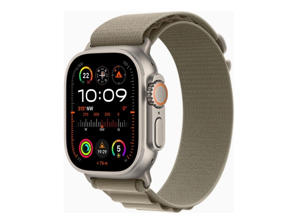 Apple Watch Ultra 2 - 49 mm - Titan - intelligente Uhr mit Alpine Loop - Stoff - Olive - Bandgröße: