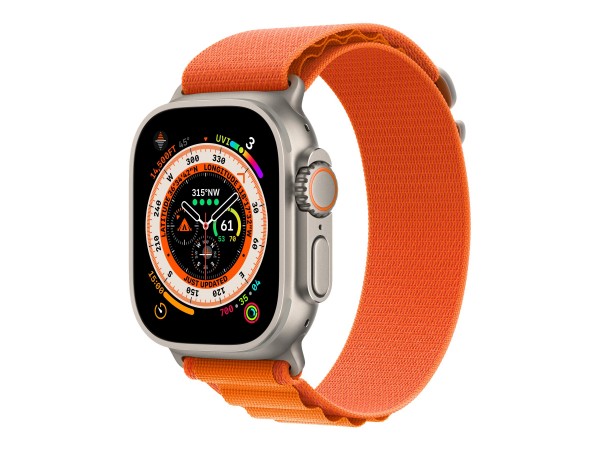 Apple Watch Ultra - 49 mm - Titan - intelligente Uhr mit Alpine Loop - Stoff - Orange - Bandgröße: M