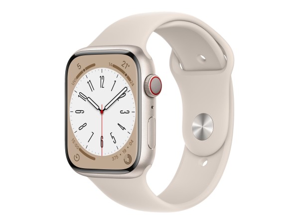 Apple Watch Series 8 (GPS + Cellular) - 45 mm - Starlight Aluminium - intelligente Uhr mit Sportband